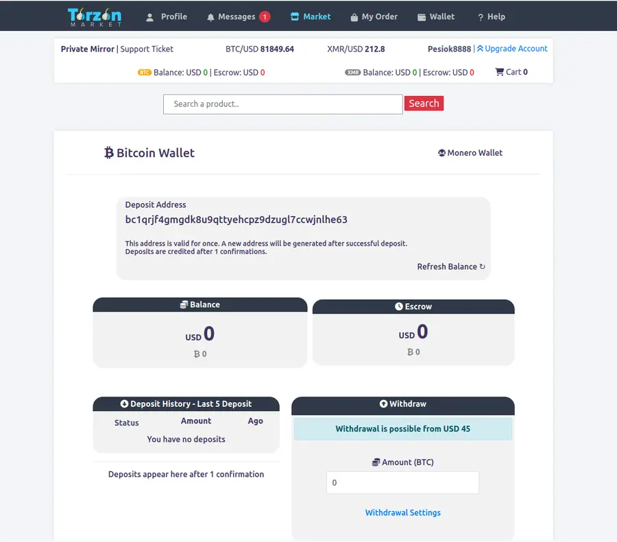Torzon XMR BTC wallet funding