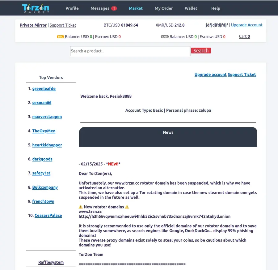 Torzon PGP verified vendor import interface